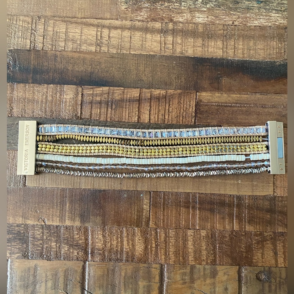 Victoria Emerson Mixed Media, Magnetic Gold Clasp Cuff Bracelet. One Size.